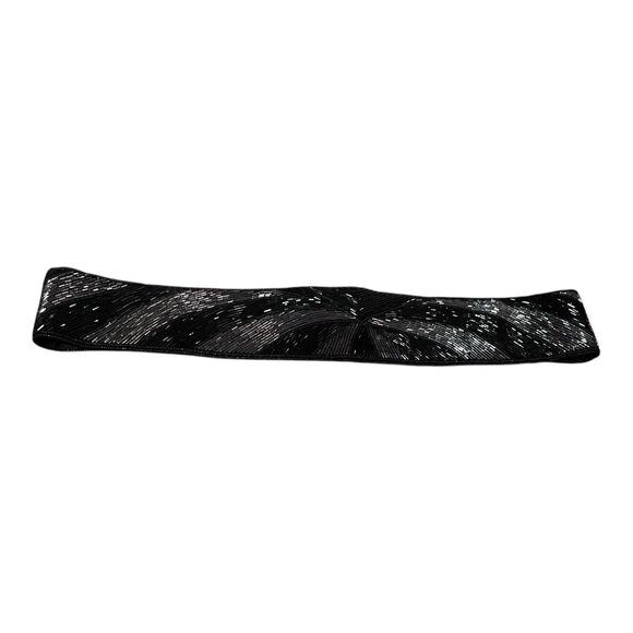 Vintage Heavily Beaded Belt Elegant Black Silver Metal Hooks Fits Approx 32-33” main image 4